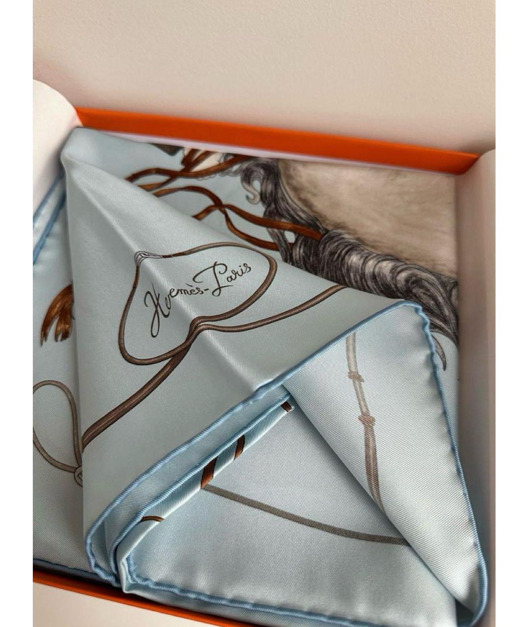 HERMES Голубой шелковый платок, фото 4