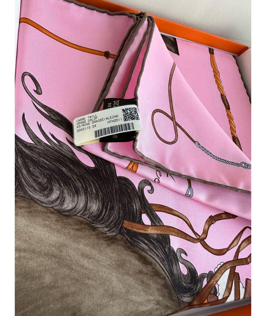 HERMES Розовый шелковый платок, фото 5