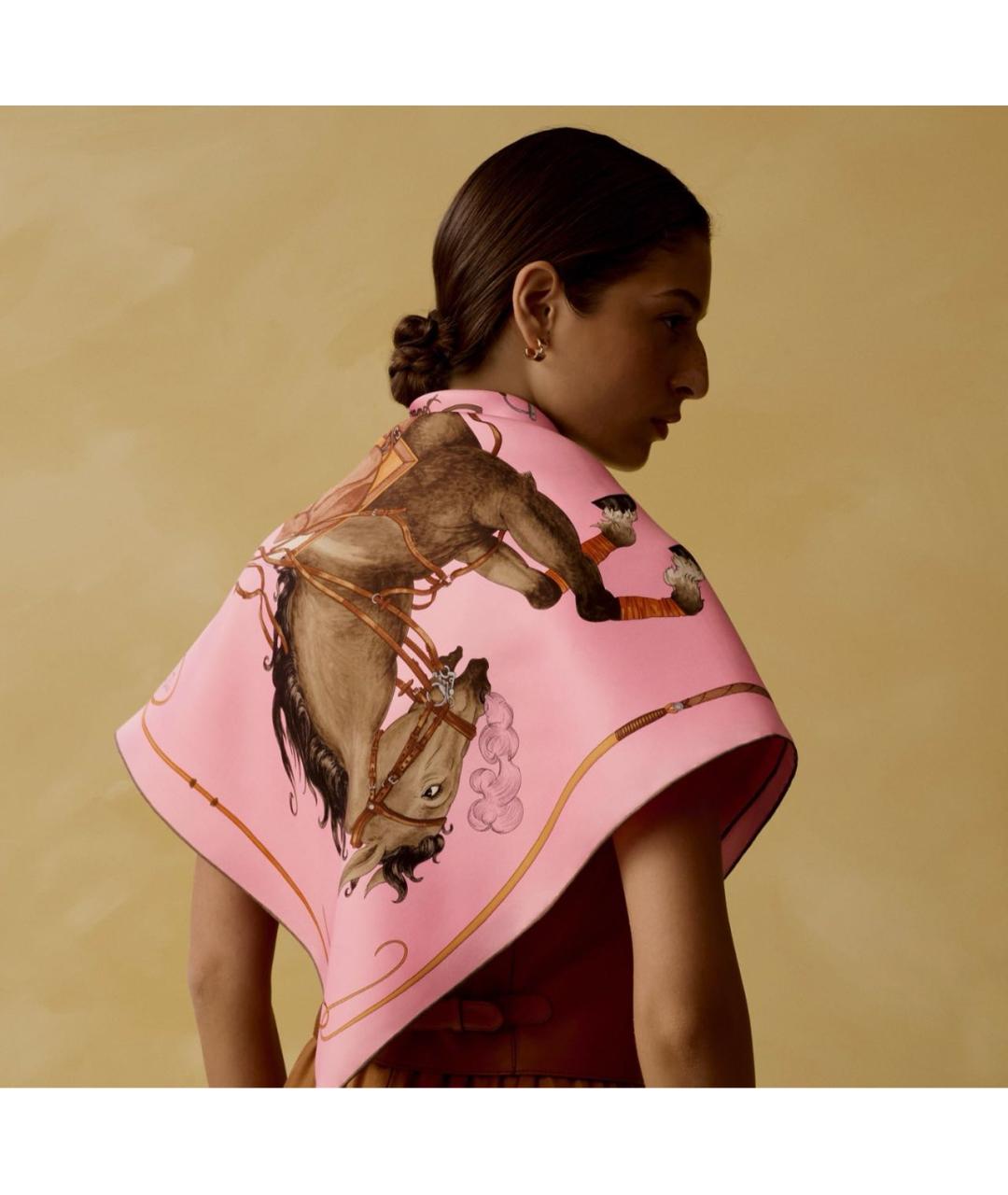 HERMES Розовый шелковый платок, фото 3