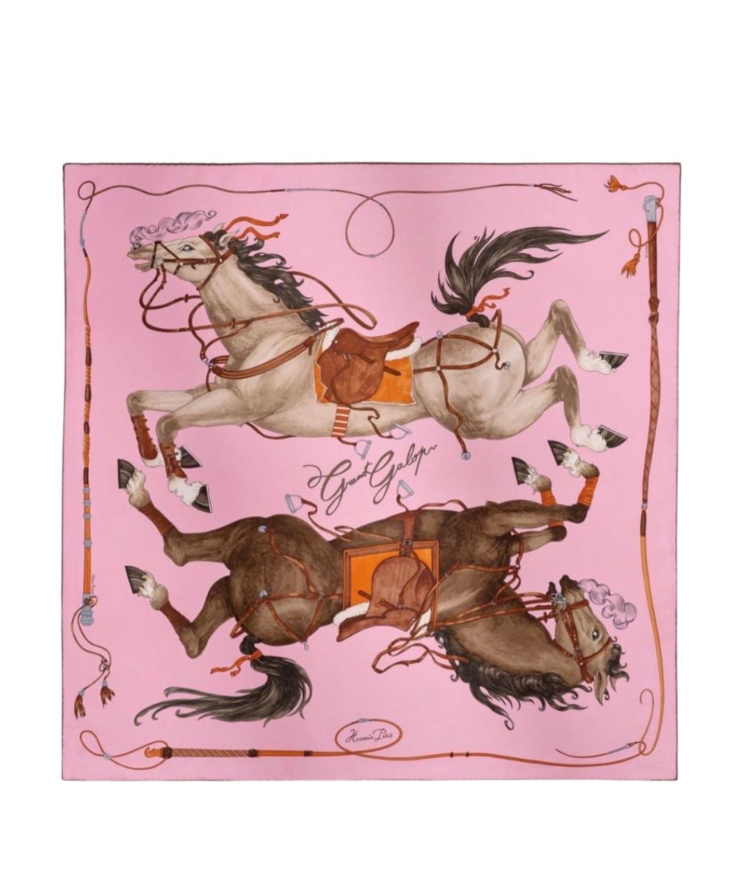 HERMES Розовый шелковый платок, фото 1