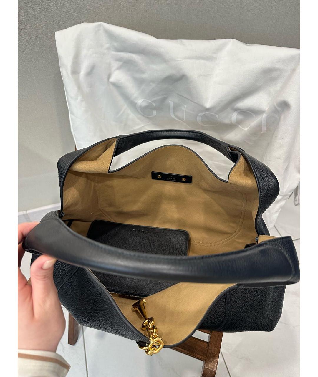 GUCCI Черная кожаная сумка с короткими ручками, фото 8