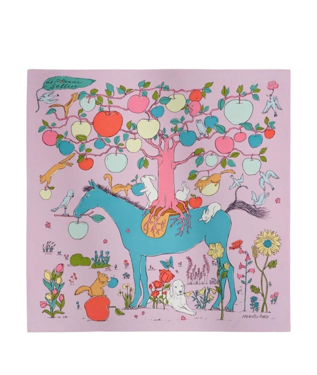 HERMES Розовый шелковый платок, фото 1