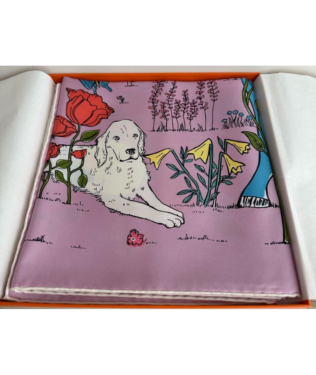 HERMES Розовый шелковый платок, фото 4