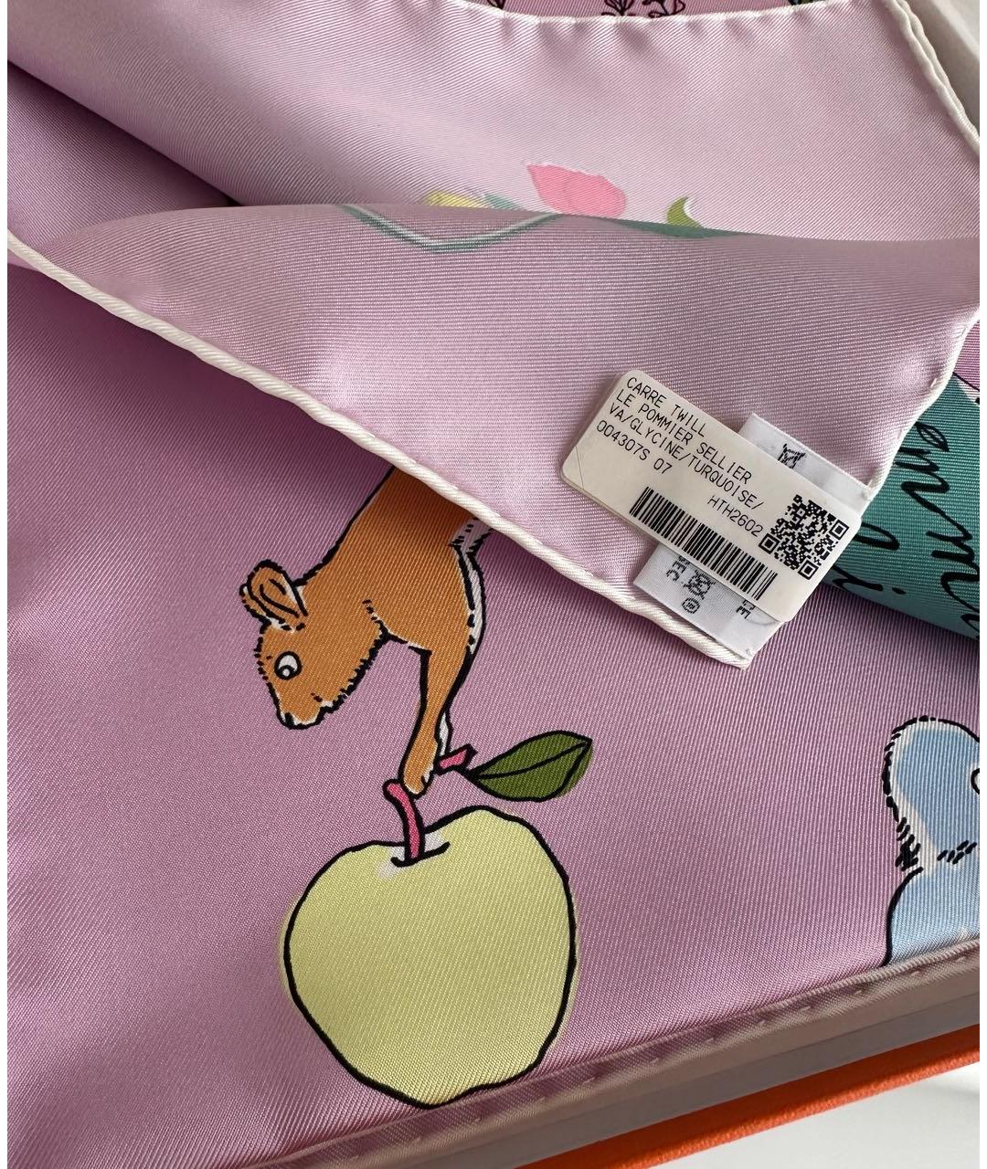 HERMES Розовый шелковый платок, фото 5