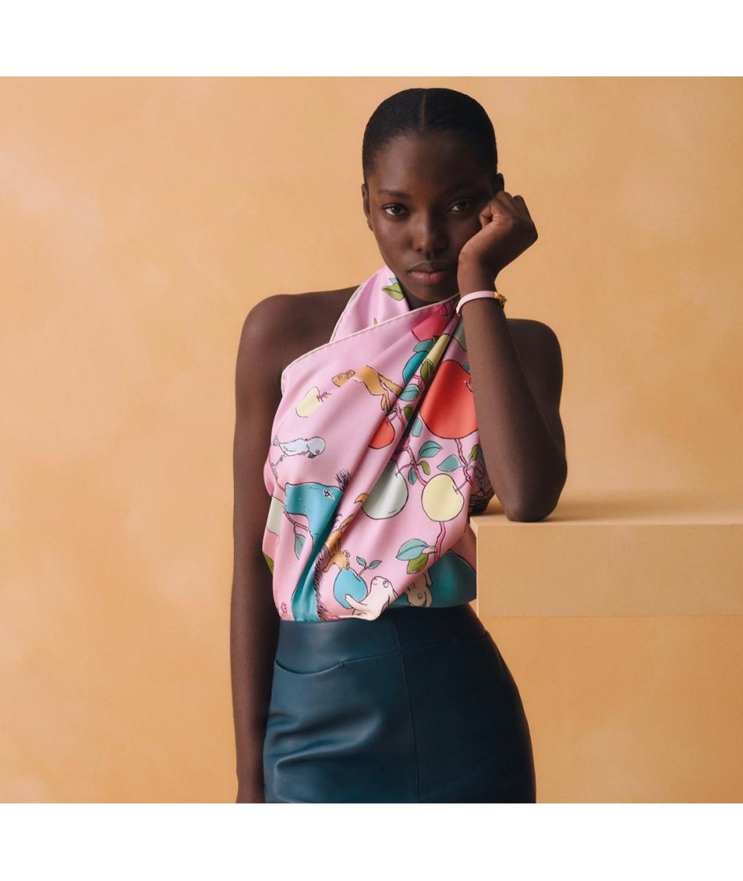 HERMES Розовый шелковый платок, фото 3