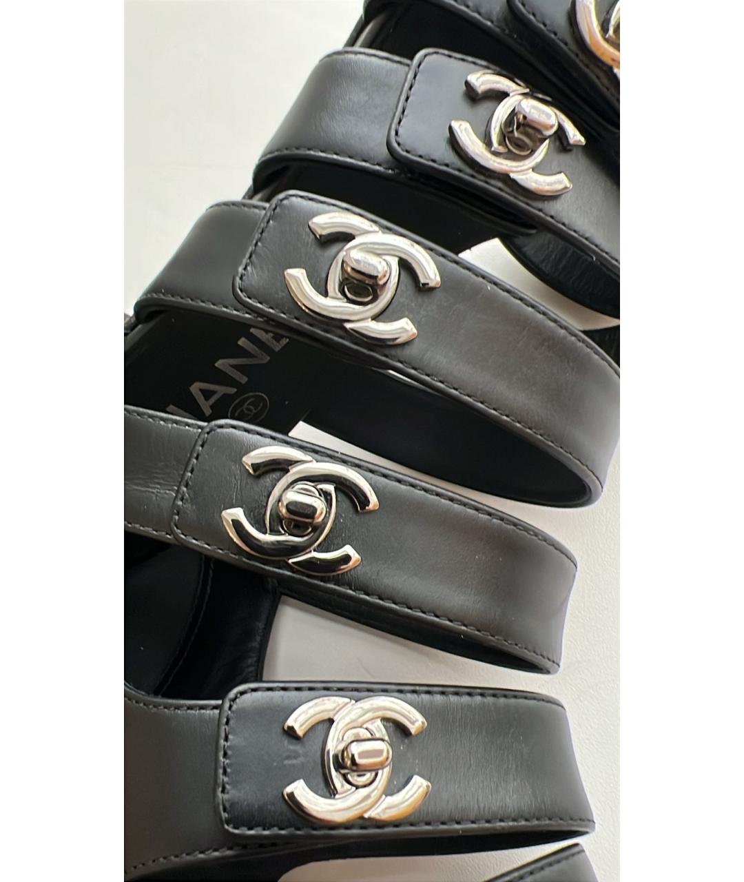 CHANEL Черные кожаные босоножки, фото 8