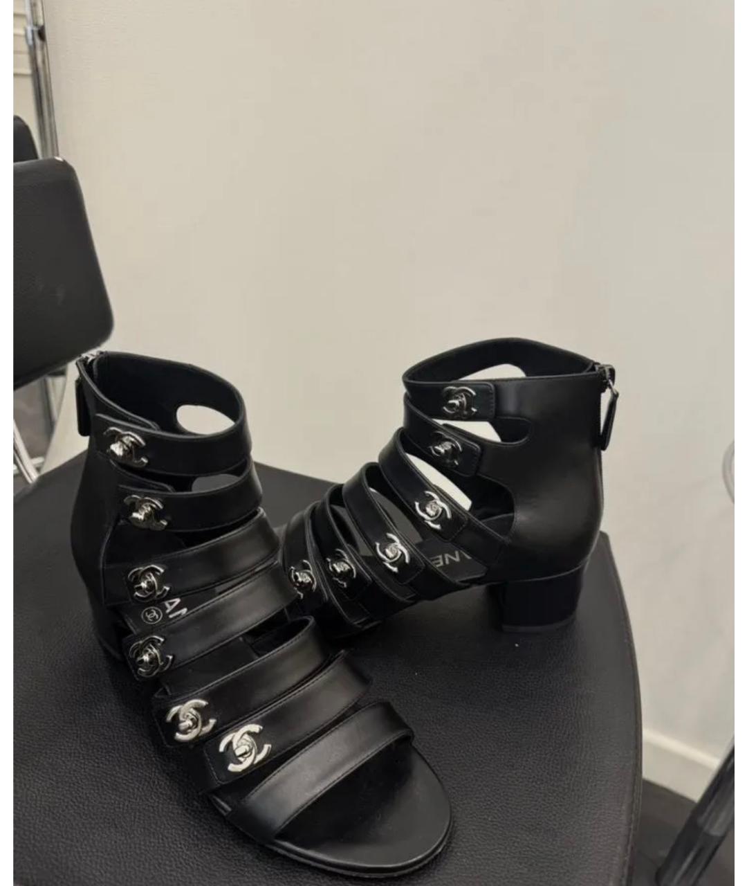 CHANEL Черные кожаные босоножки, фото 2