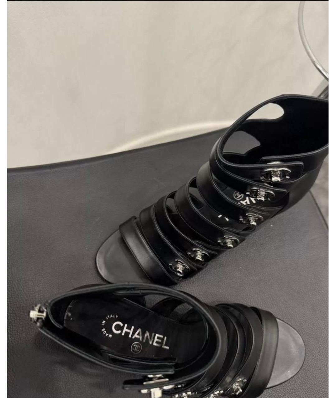 CHANEL Черные кожаные босоножки, фото 3