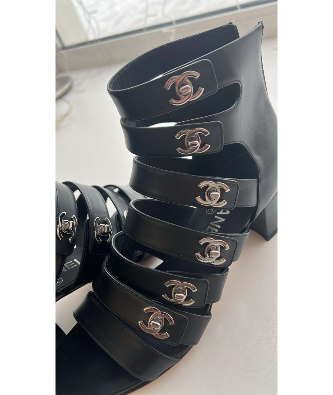 CHANEL Черные кожаные босоножки, фото 5