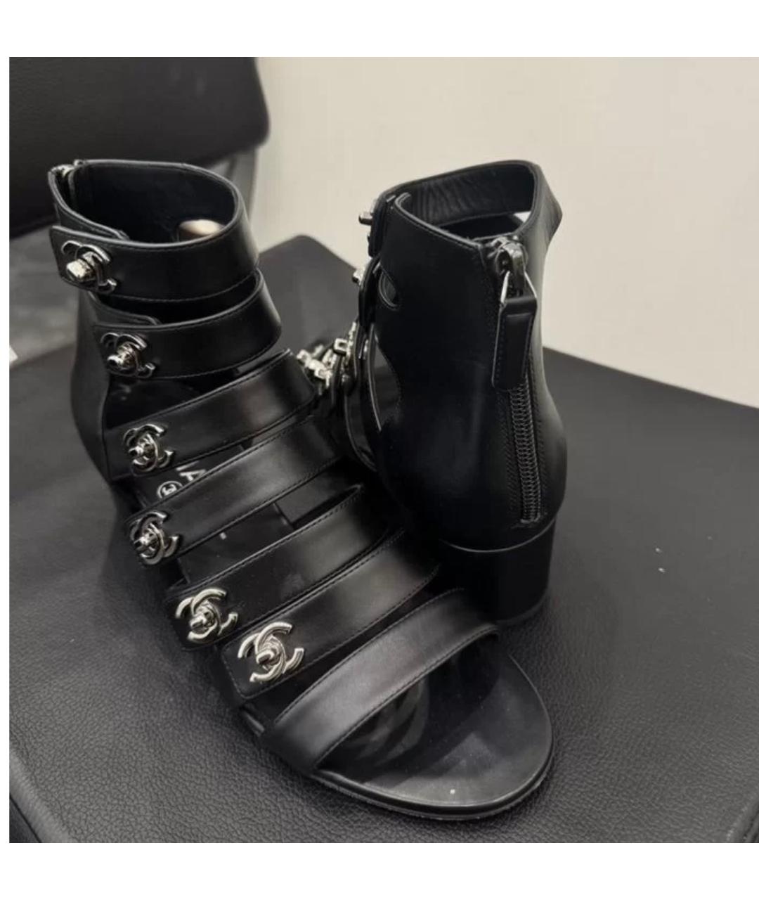 CHANEL Черные кожаные босоножки, фото 9