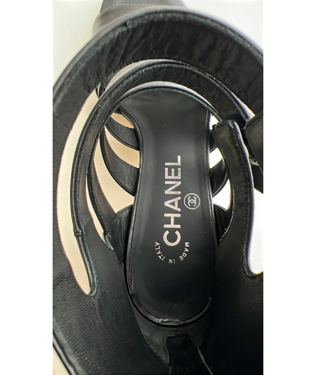 CHANEL Черные кожаные босоножки, фото 7