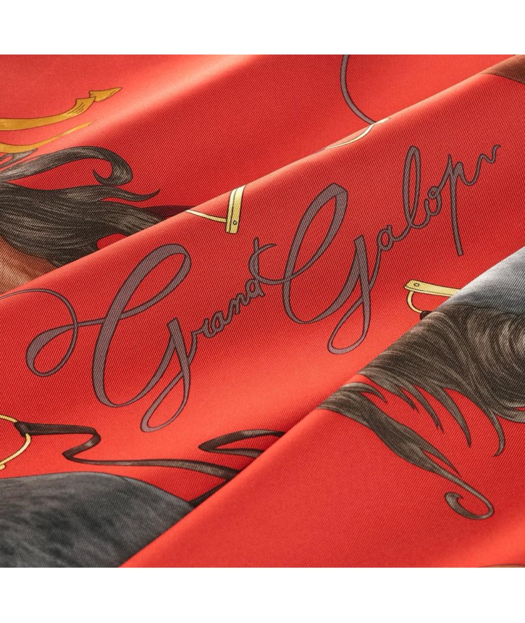 HERMES Красный шелковый платок, фото 2