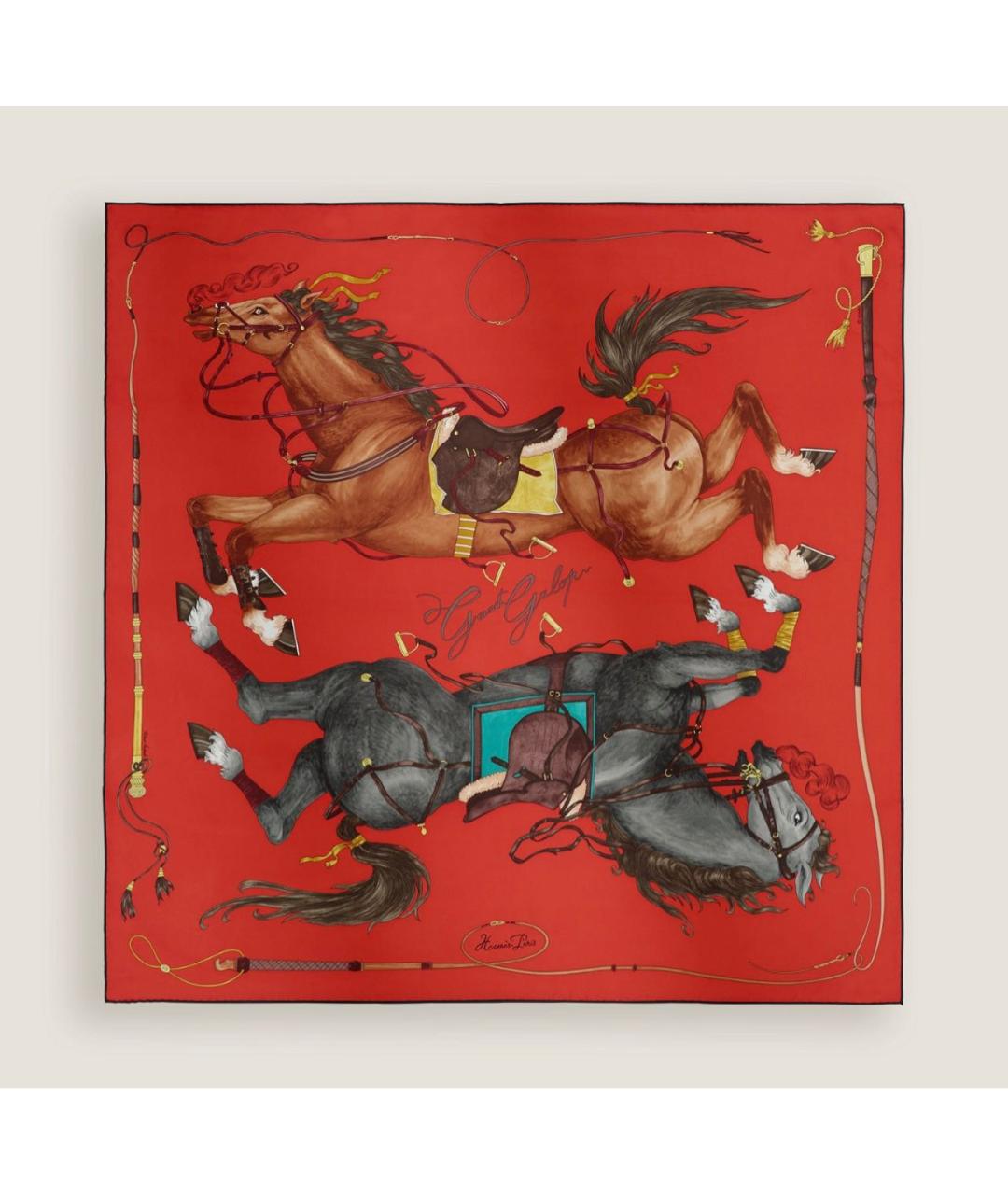 HERMES Красный шелковый платок, фото 6