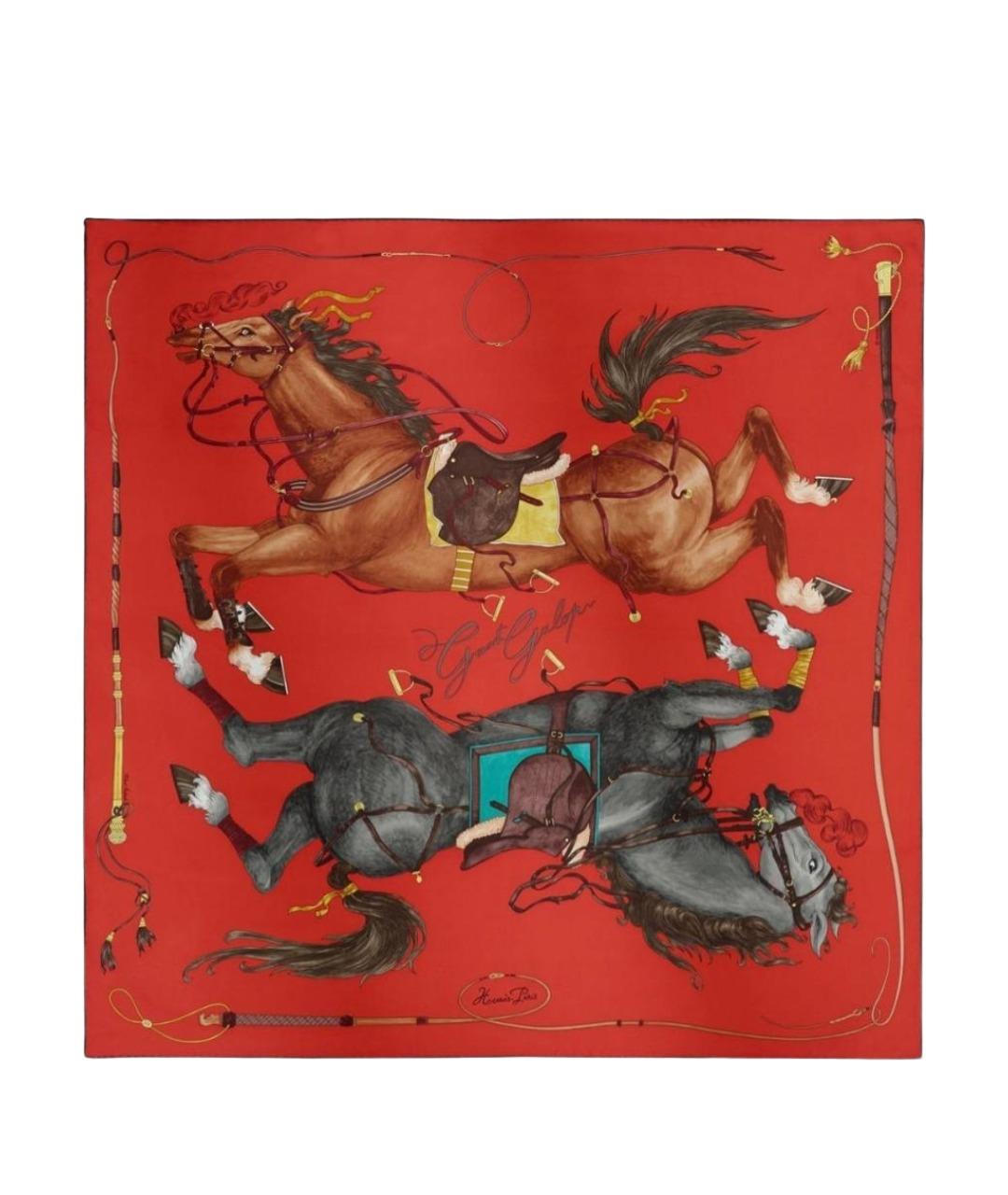 HERMES Красный шелковый платок, фото 1