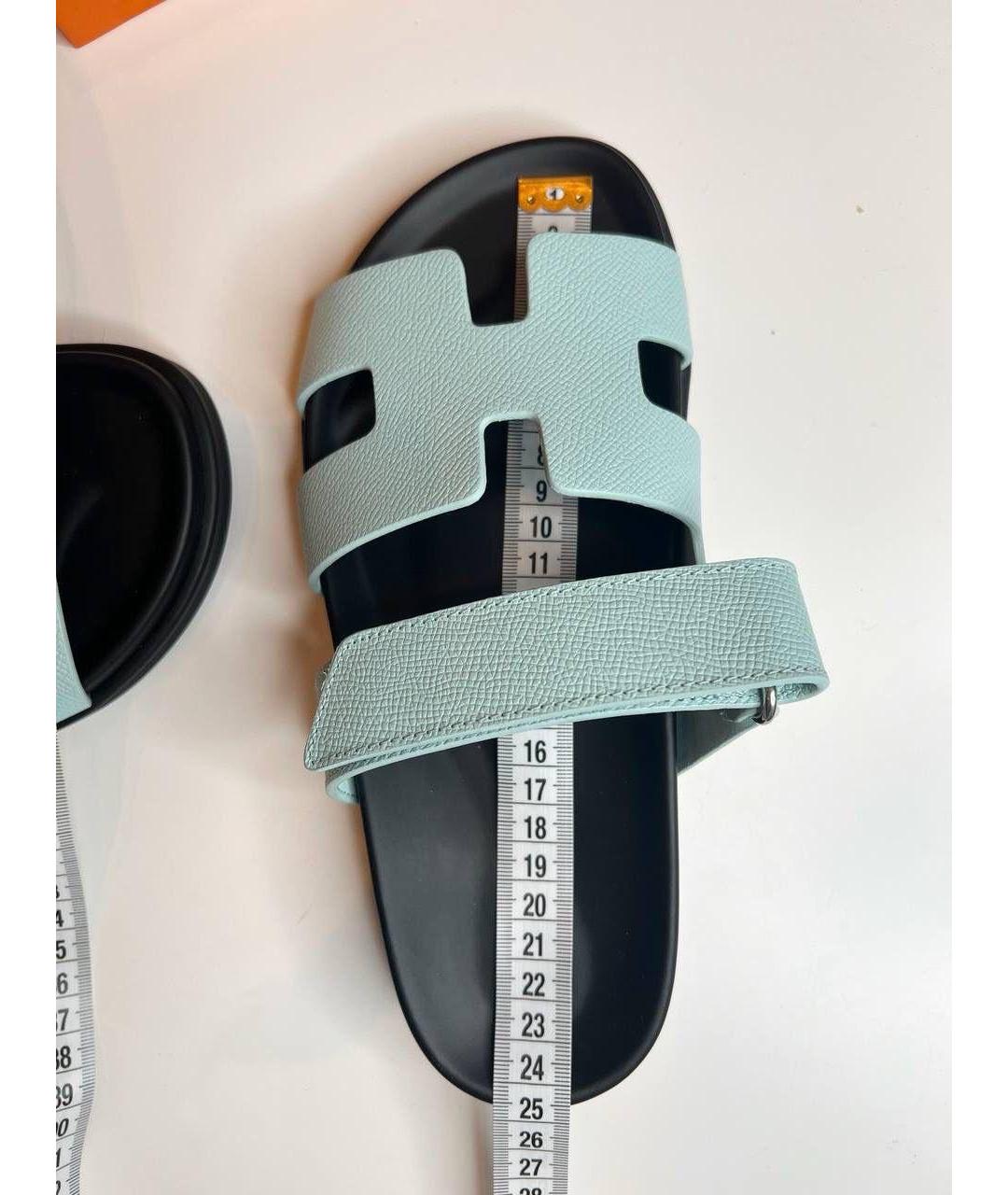HERMES Голубые кожаные сандалии, фото 6