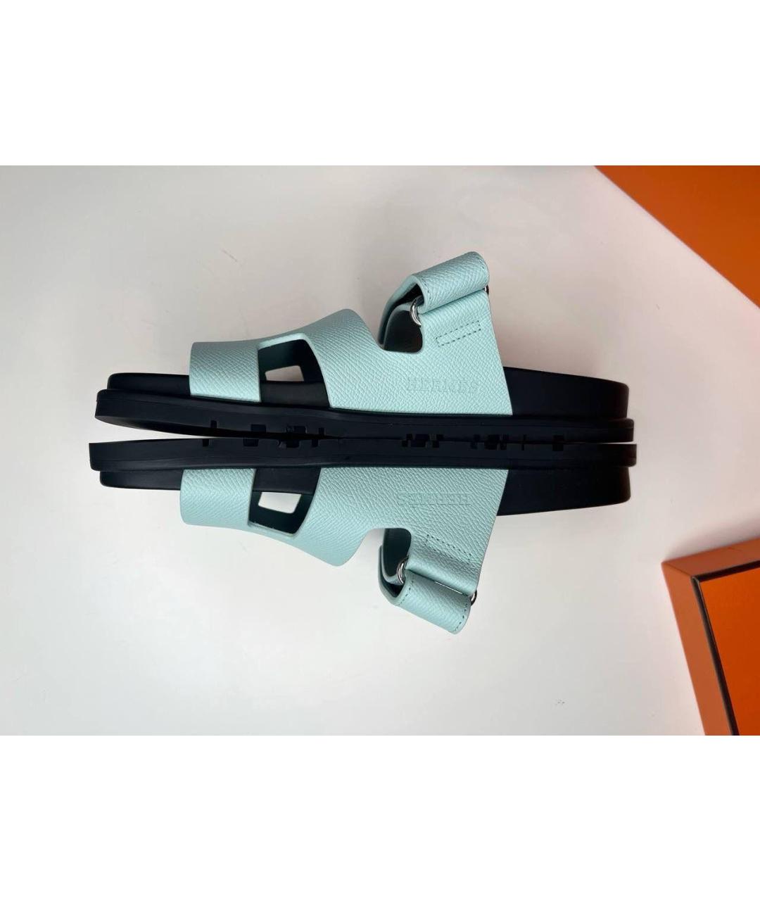 HERMES Голубые кожаные сандалии, фото 9