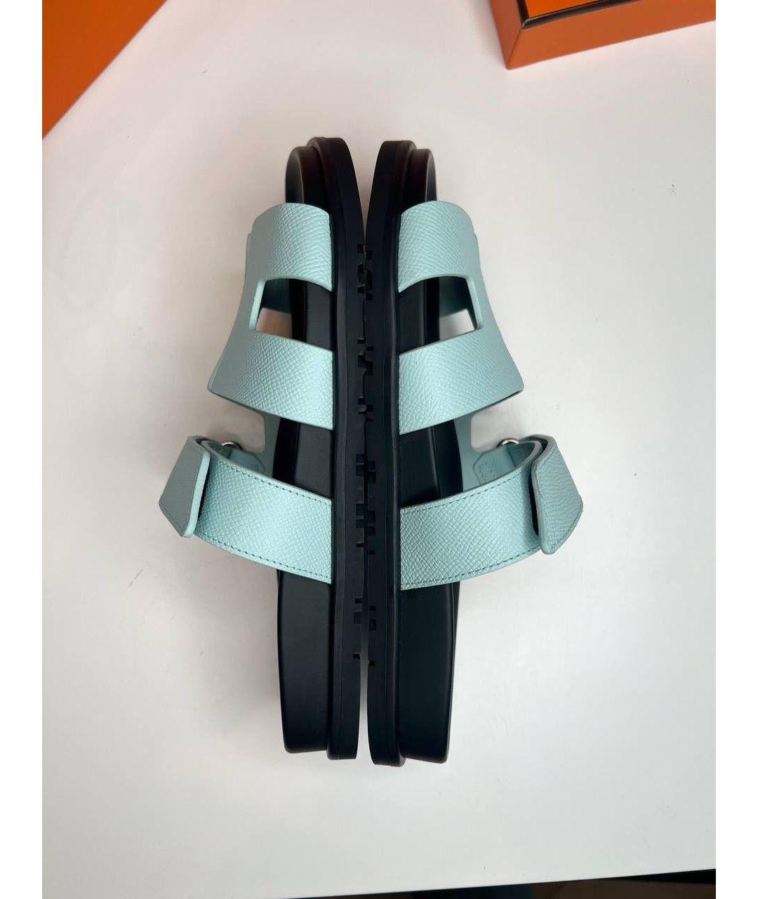 HERMES Голубые кожаные сандалии, фото 3