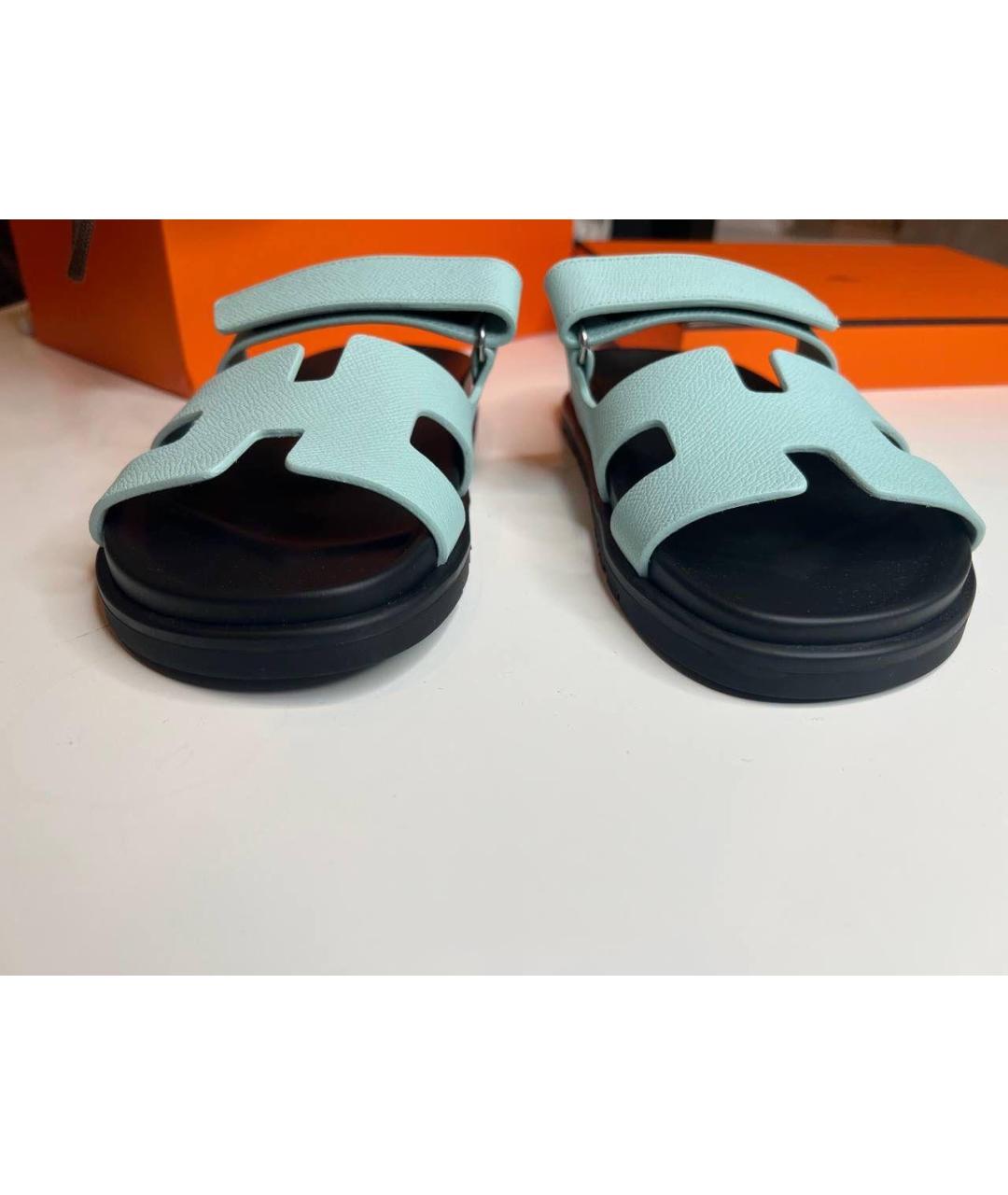 HERMES Голубые кожаные сандалии, фото 4