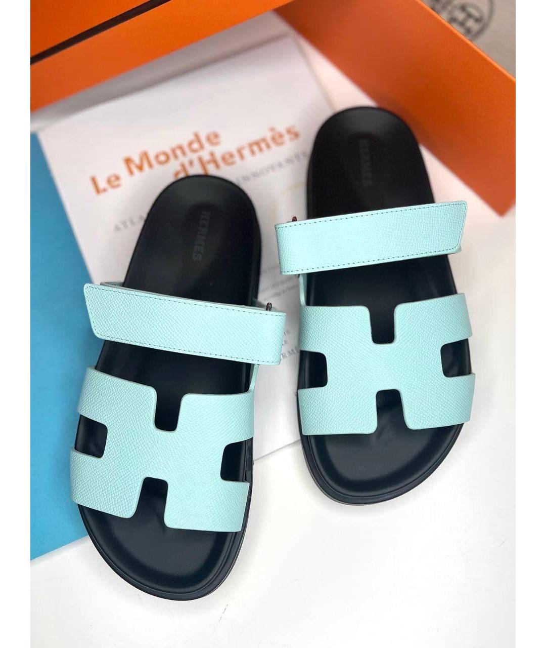 HERMES Голубые кожаные сандалии, фото 2
