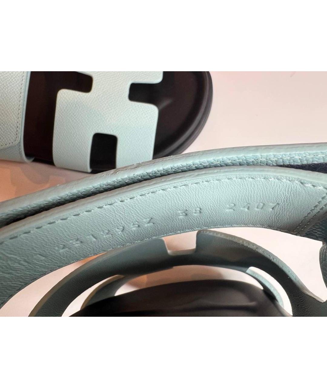 HERMES Голубые кожаные сандалии, фото 7