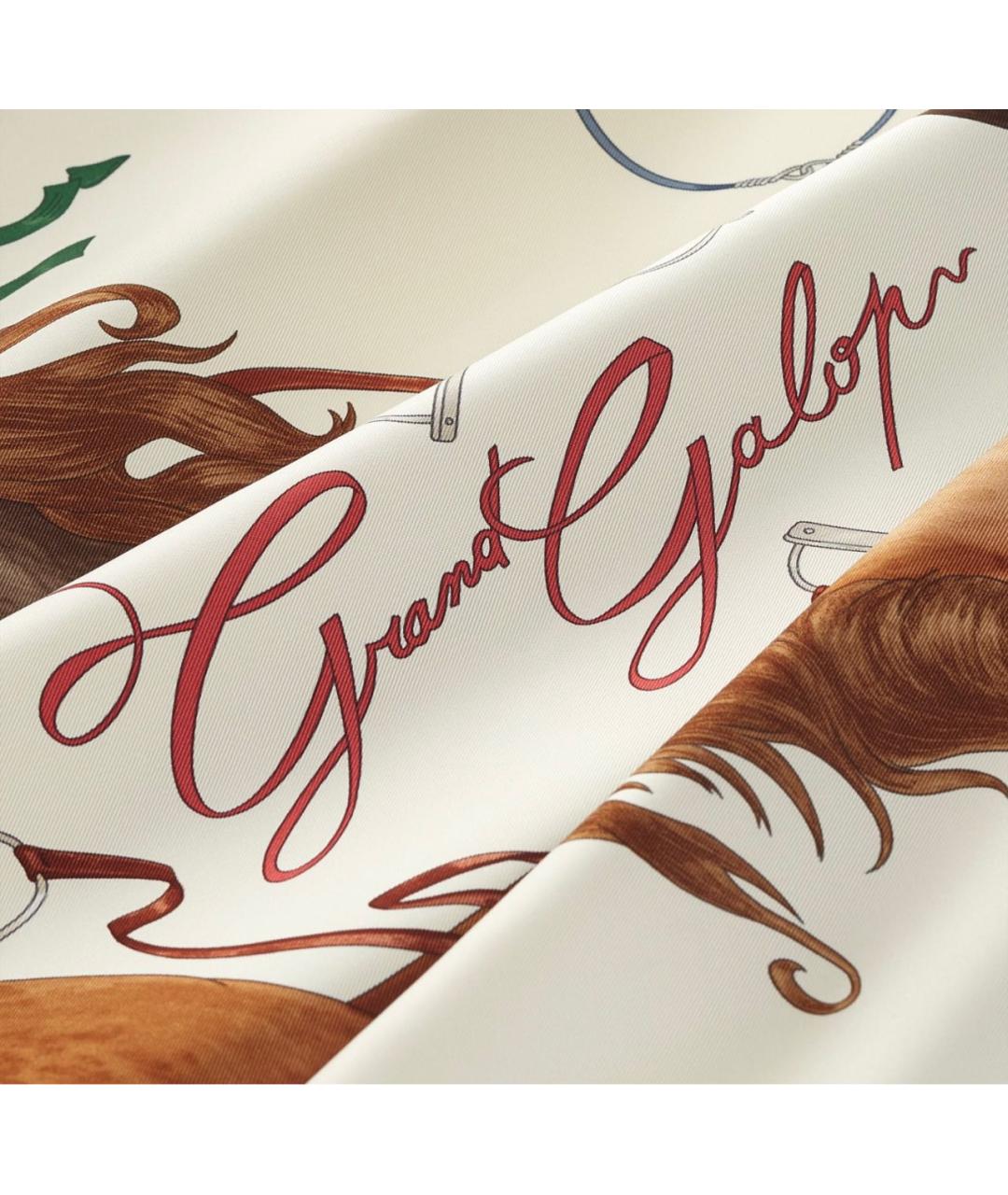 HERMES Бежевый шелковый платок, фото 2