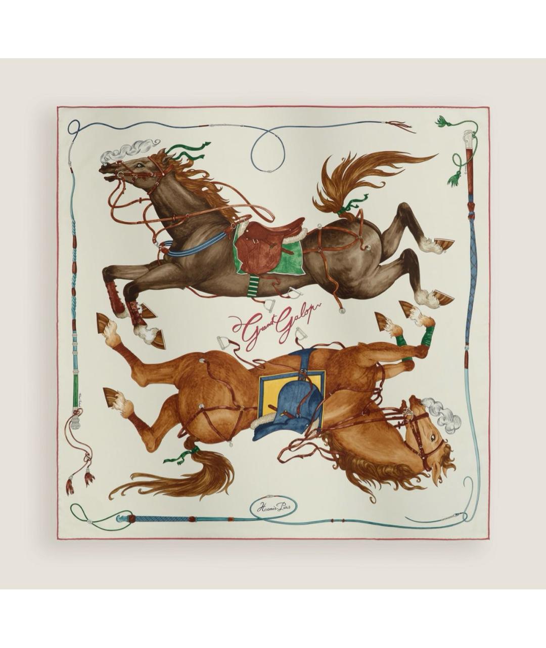 HERMES Бежевый шелковый платок, фото 6