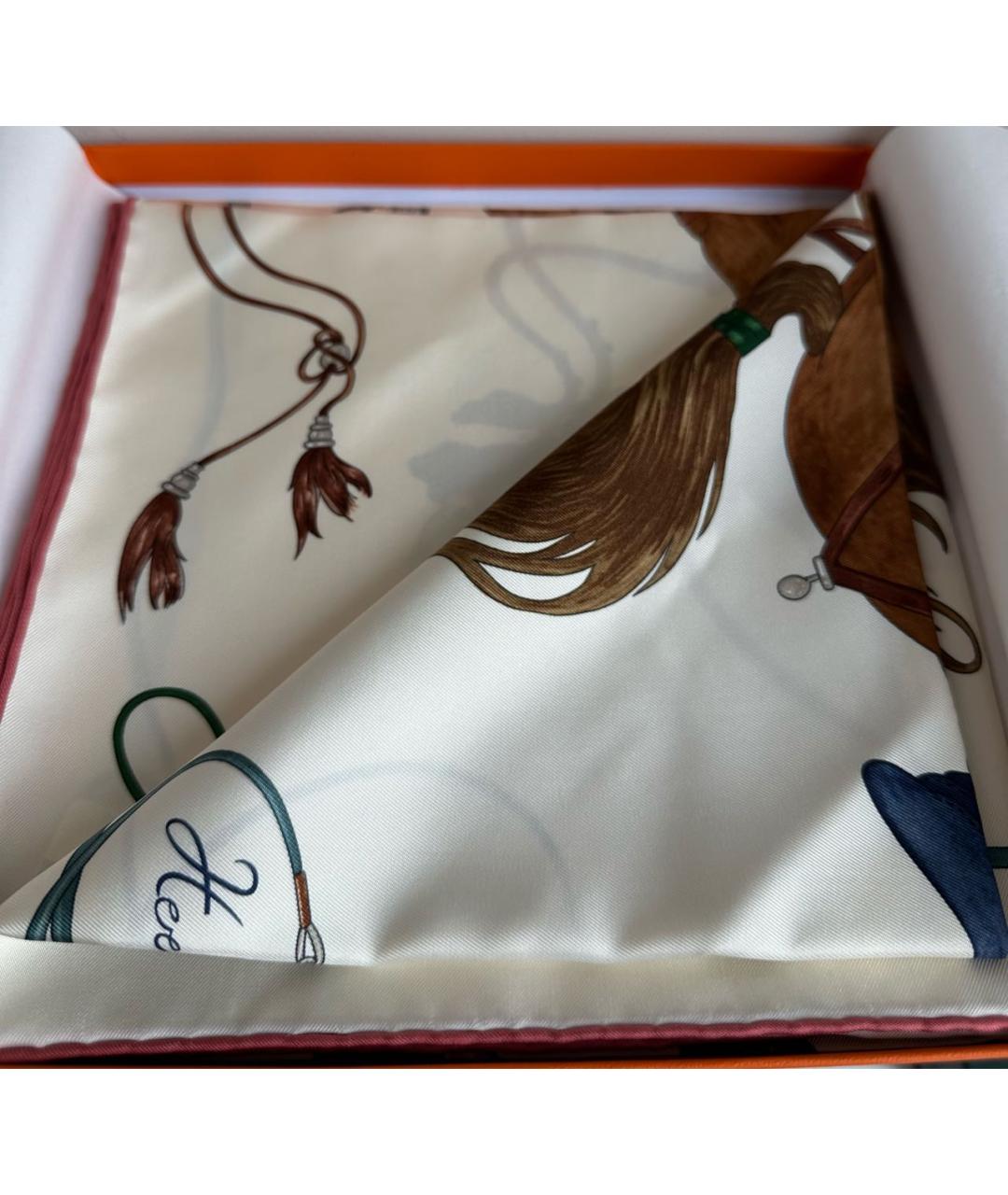 HERMES Бежевый шелковый платок, фото 4