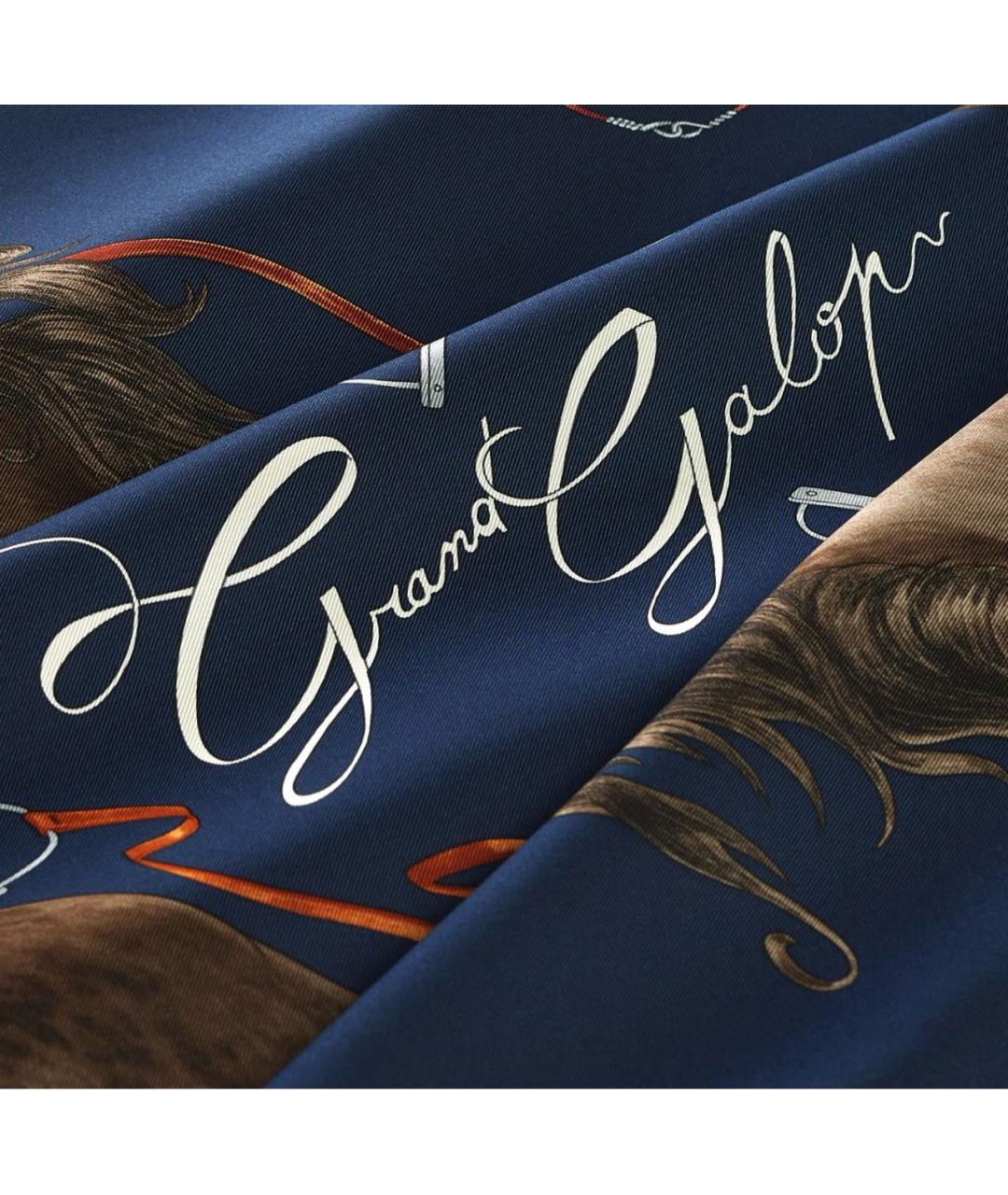 HERMES Темно-синий шелковый платок, фото 2