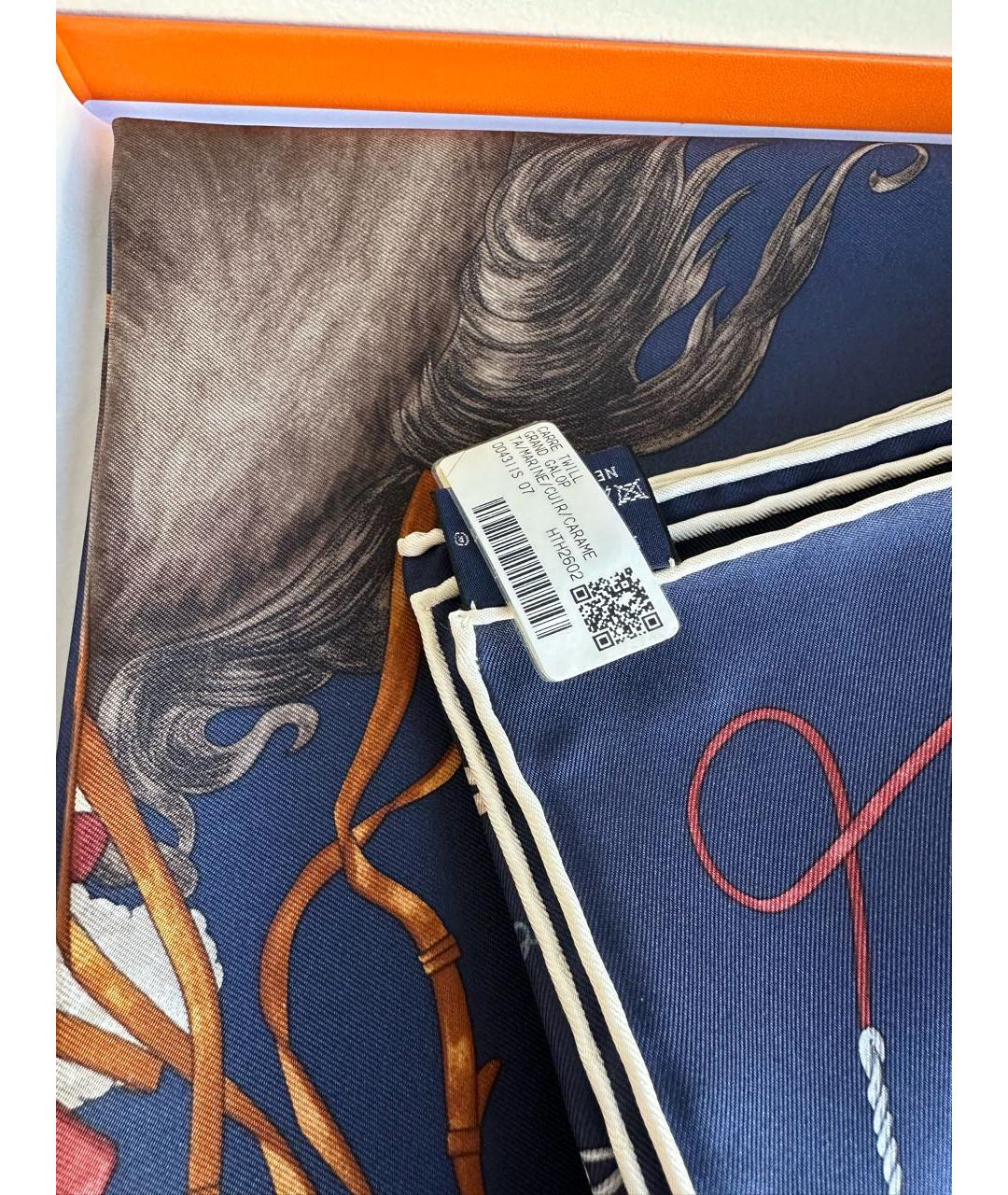 HERMES Темно-синий шелковый платок, фото 5