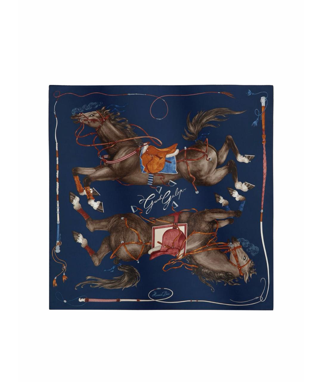 HERMES Темно-синий шелковый платок, фото 1