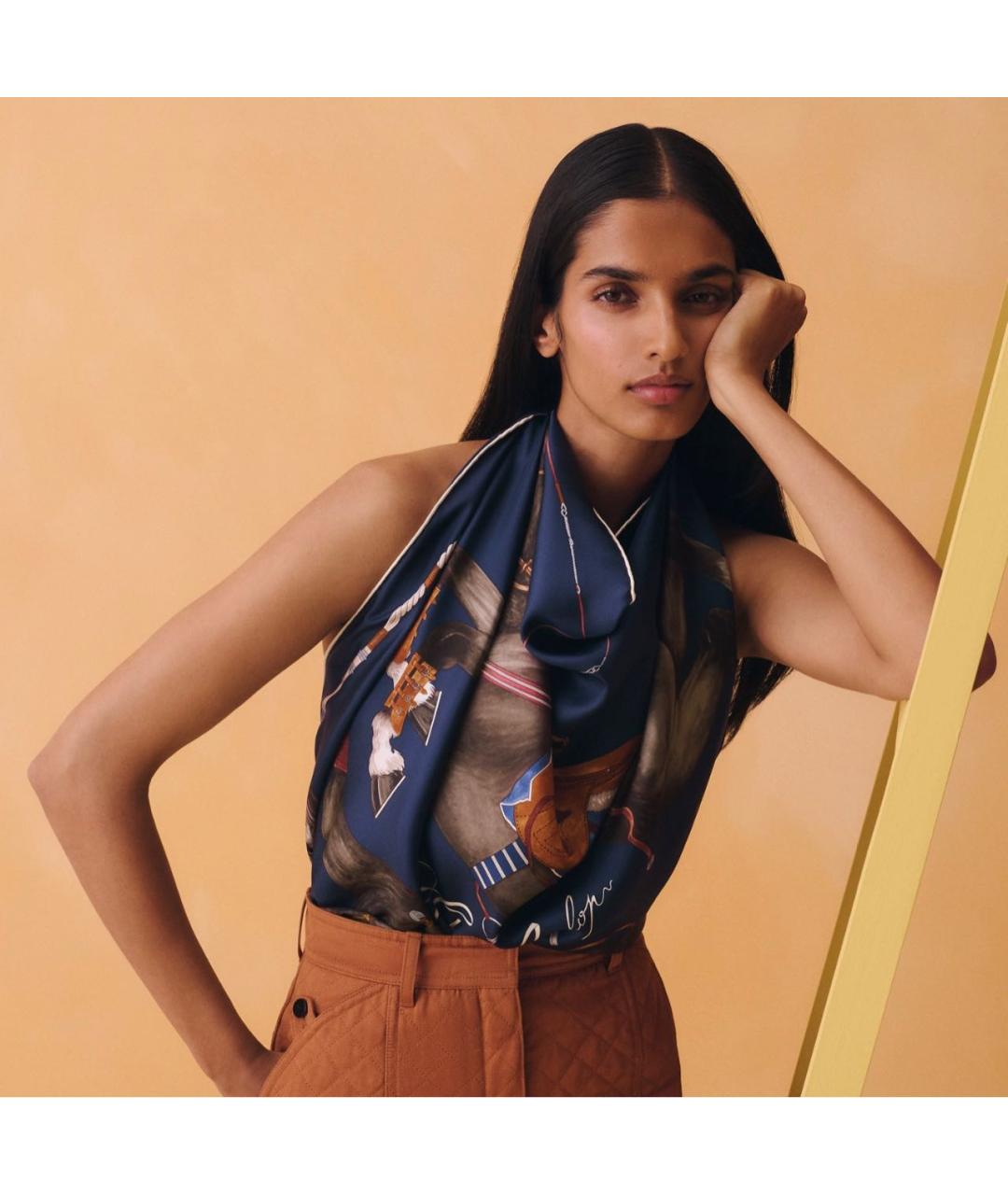 HERMES Темно-синий шелковый платок, фото 3