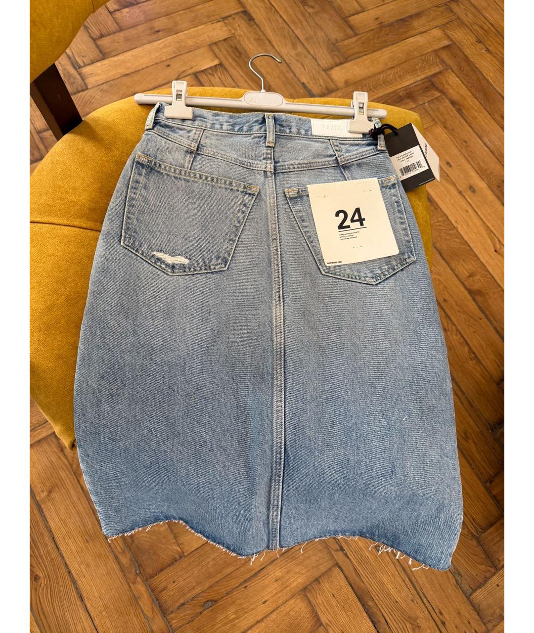 RE/DONE Голубая хлопковая юбка миди, фото 6