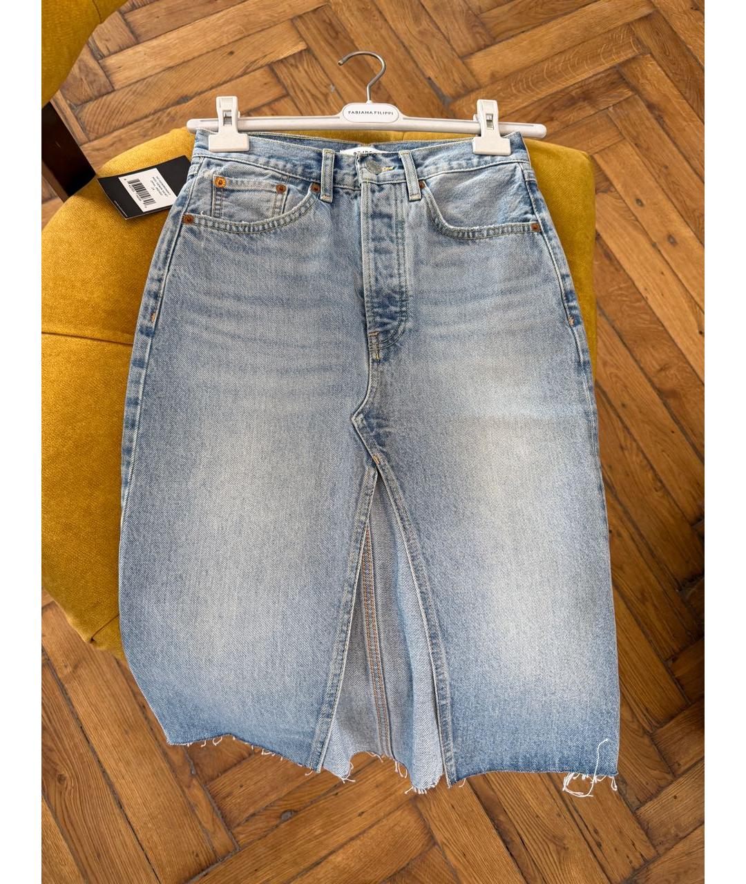 RE/DONE Голубая хлопковая юбка миди, фото 4