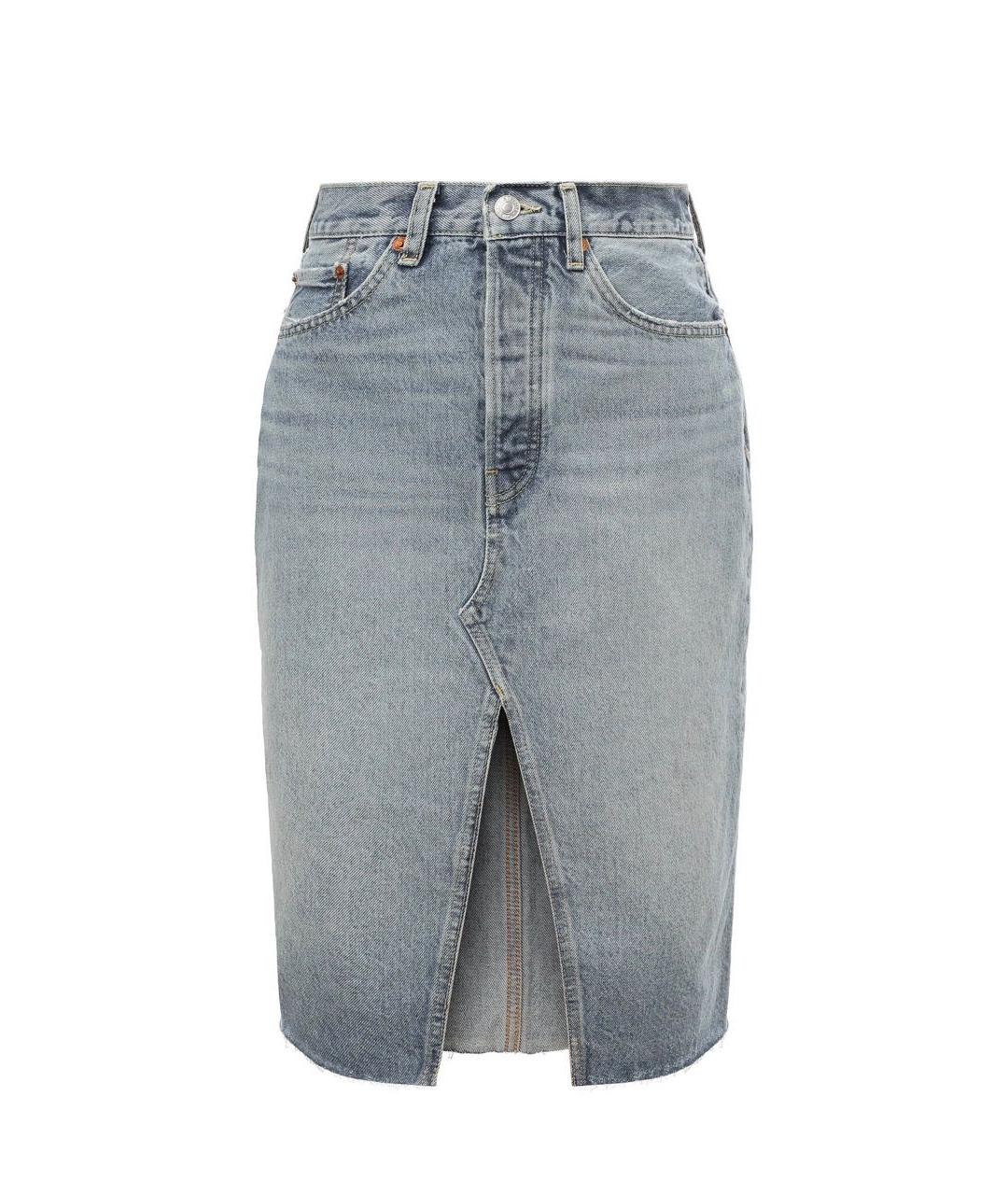 RE/DONE Голубая хлопковая юбка миди, фото 1