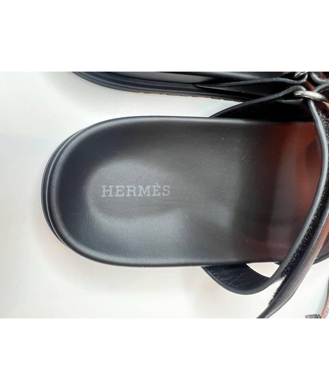 HERMES Черные кожаные сандалии, фото 6