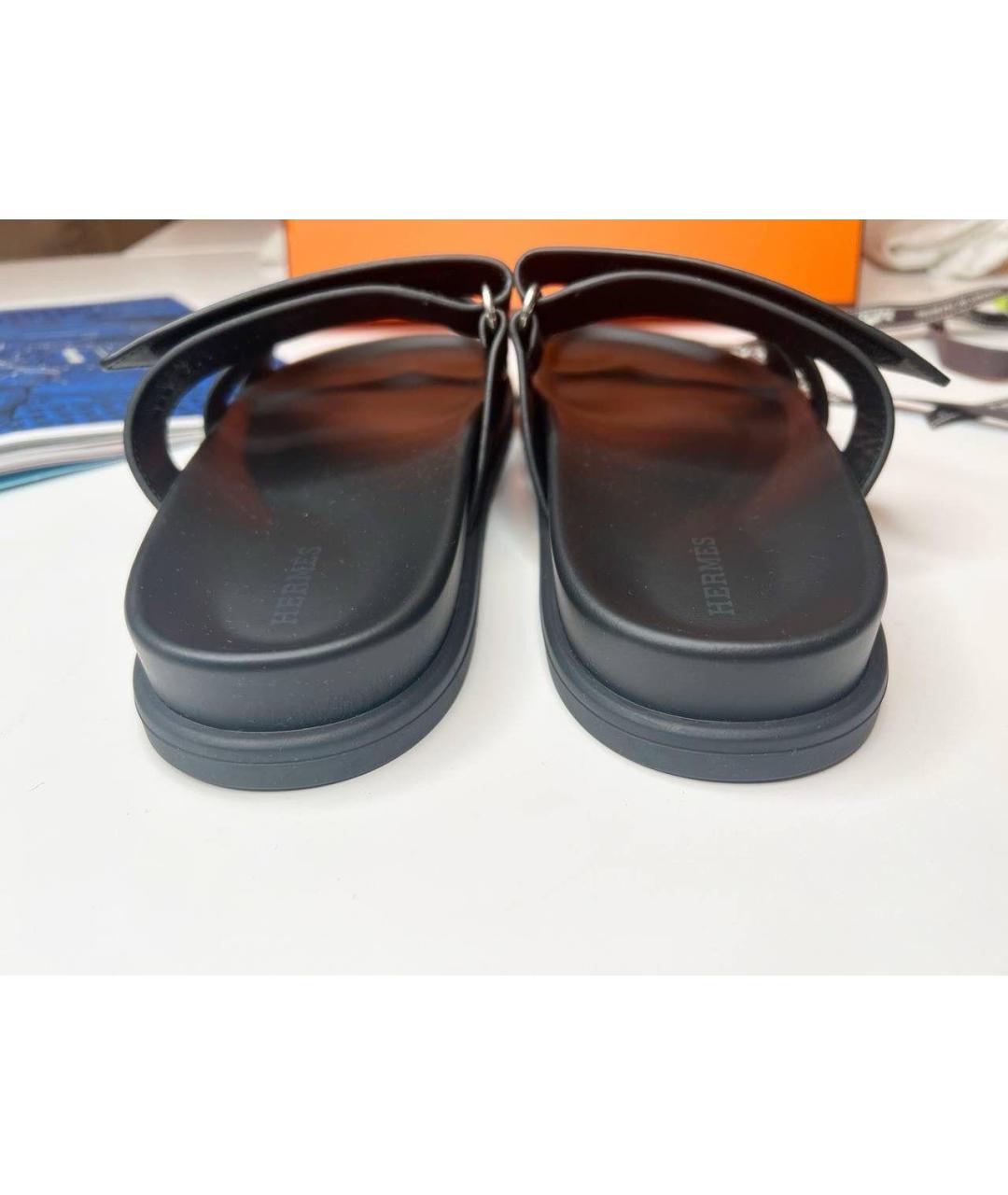 HERMES Черные кожаные сандалии, фото 2