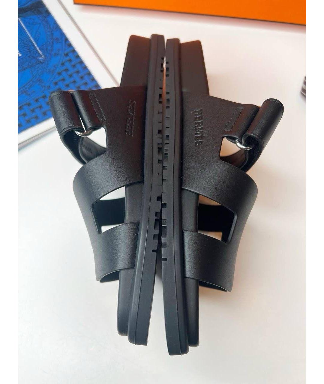 HERMES Черные кожаные сандалии, фото 7