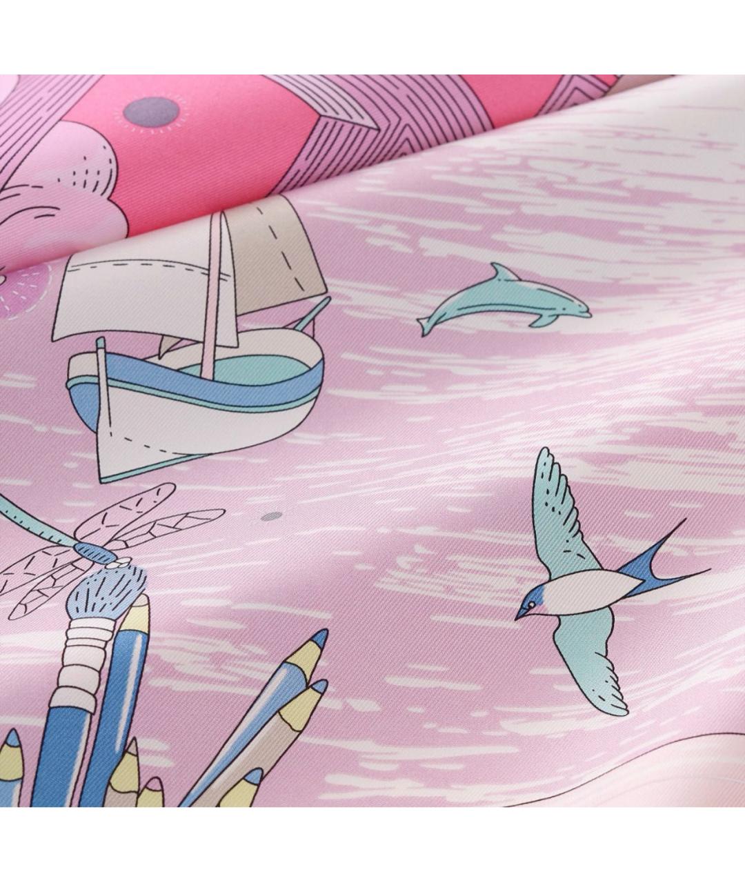 HERMES Розовый шелковый платок, фото 2