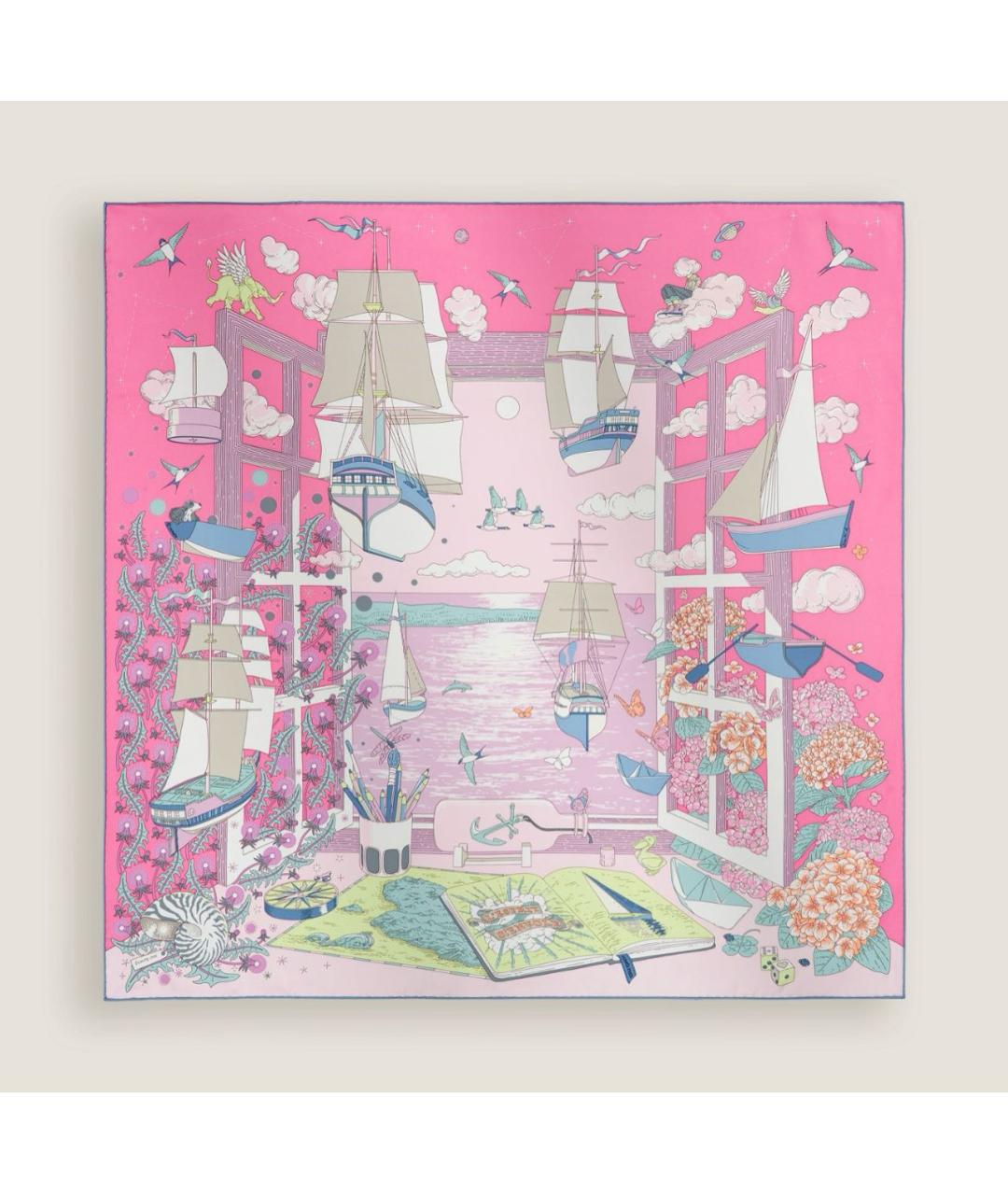 HERMES Розовый шелковый платок, фото 6