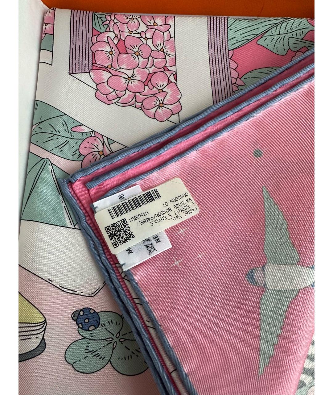 HERMES Розовый шелковый платок, фото 5