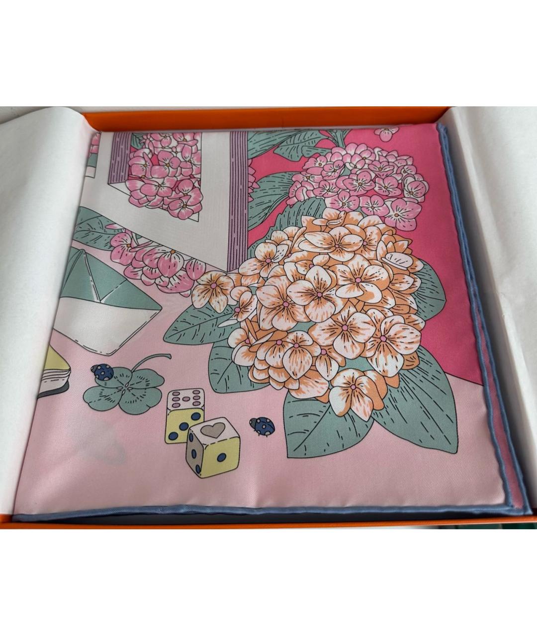 HERMES Розовый шелковый платок, фото 4