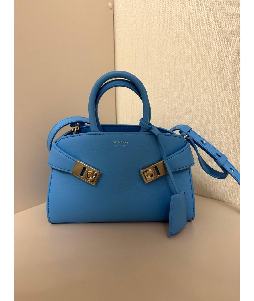 FERRAGAMO Голубая кожаная сумка через плечо, фото 2