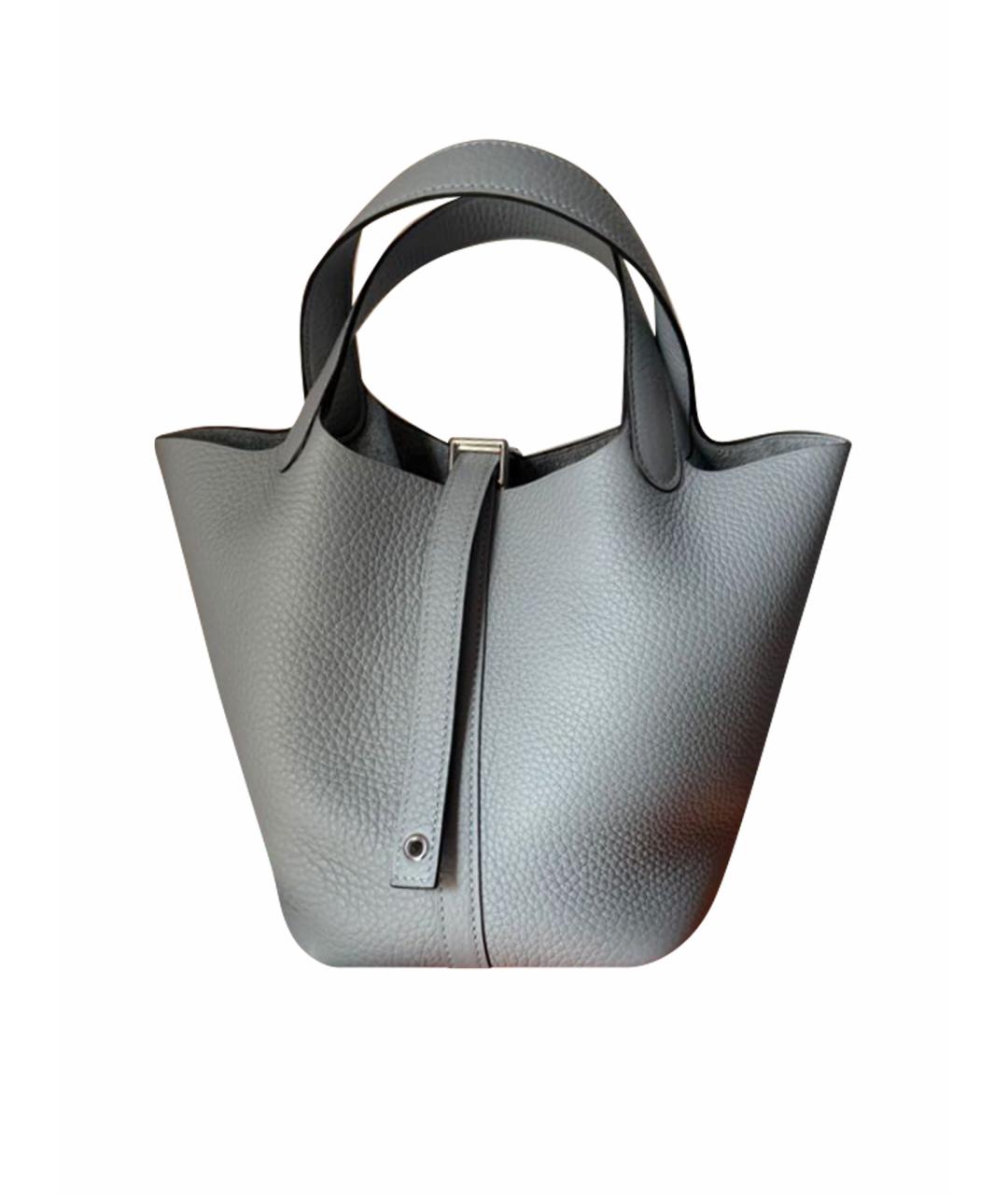 HERMES Серая кожаная сумка с короткими ручками, фото 1