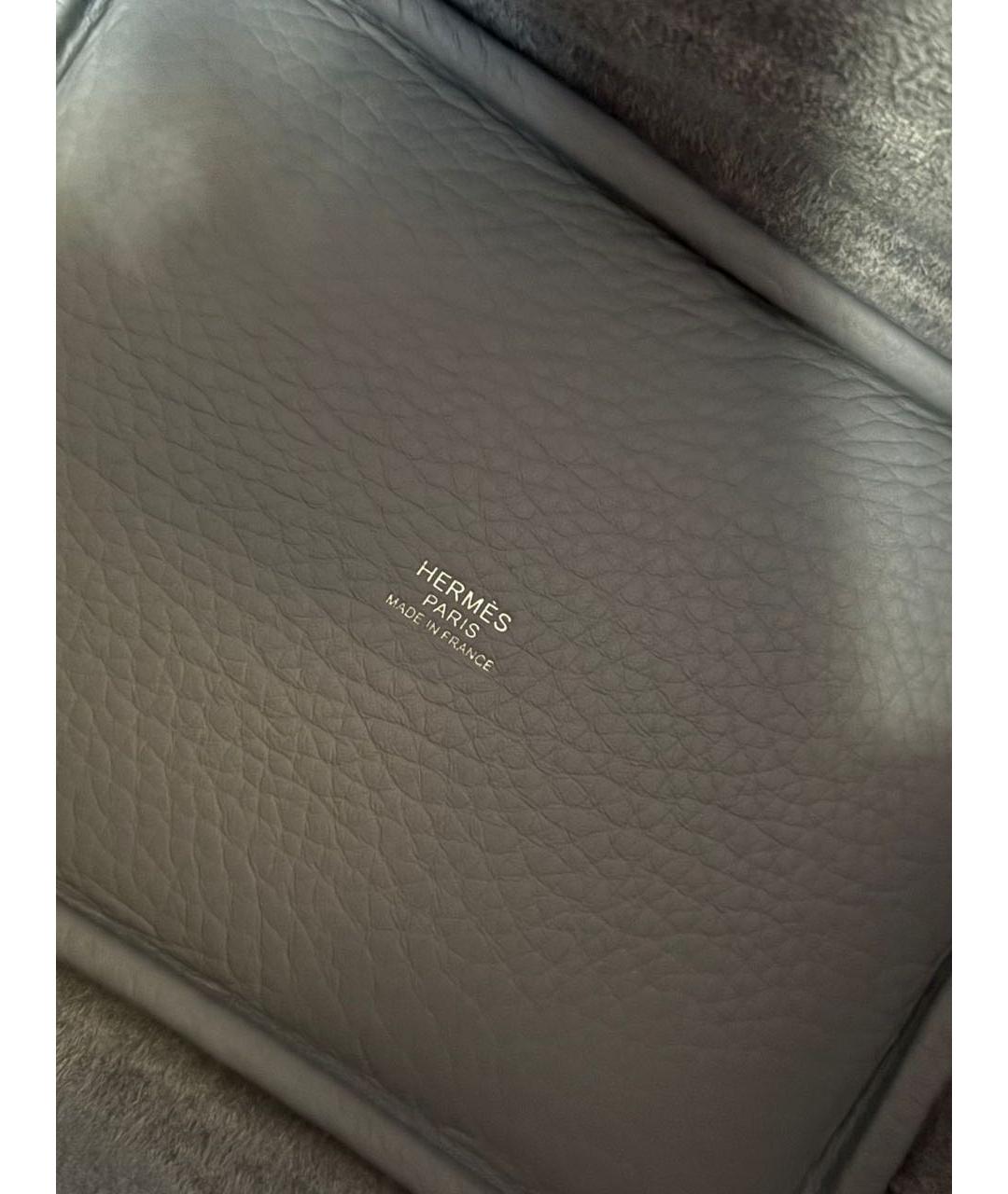 HERMES Серая кожаная сумка с короткими ручками, фото 5