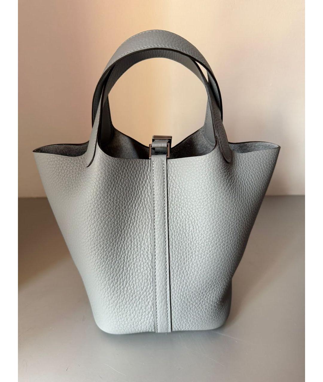 HERMES Серая кожаная сумка с короткими ручками, фото 3