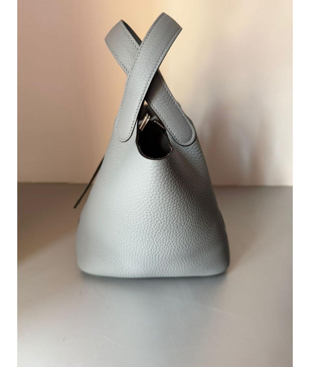 HERMES Серая кожаная сумка с короткими ручками, фото 4