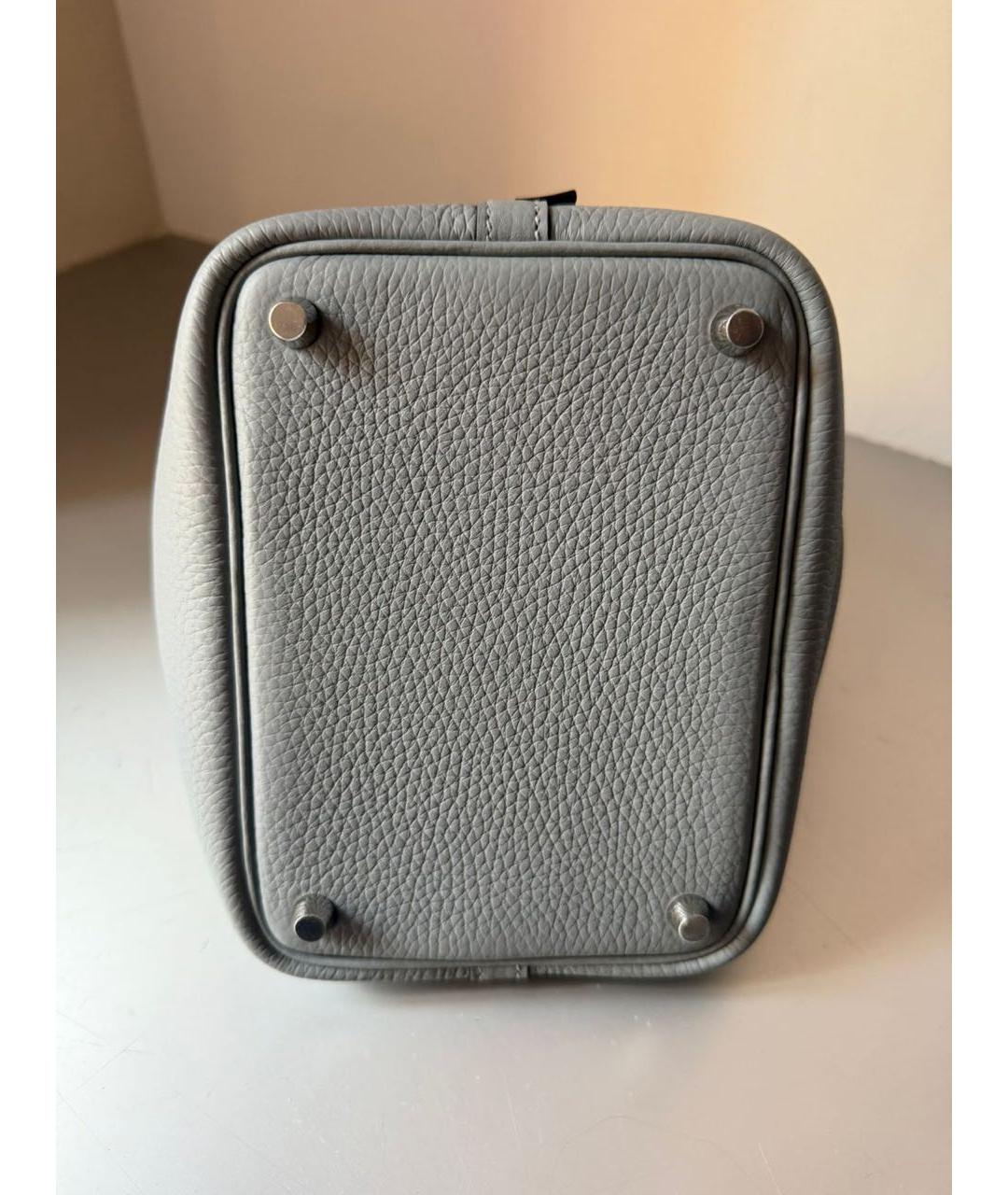 HERMES Серая кожаная сумка с короткими ручками, фото 2
