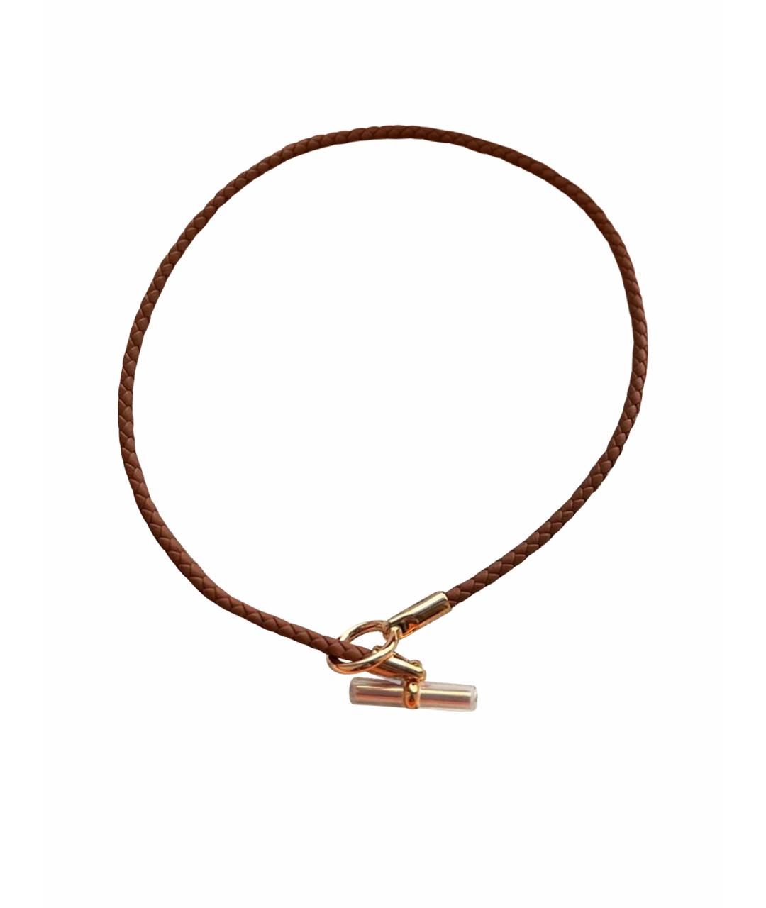 HERMES Коричневый кожаный чокер, фото 1