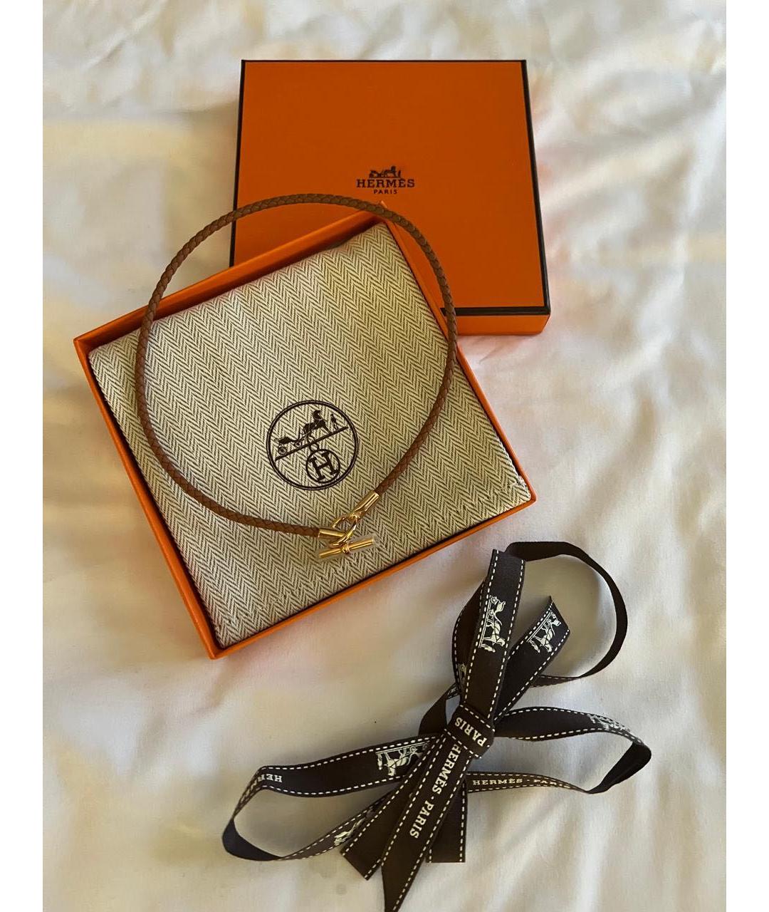 HERMES Коричневый кожаный чокер, фото 3