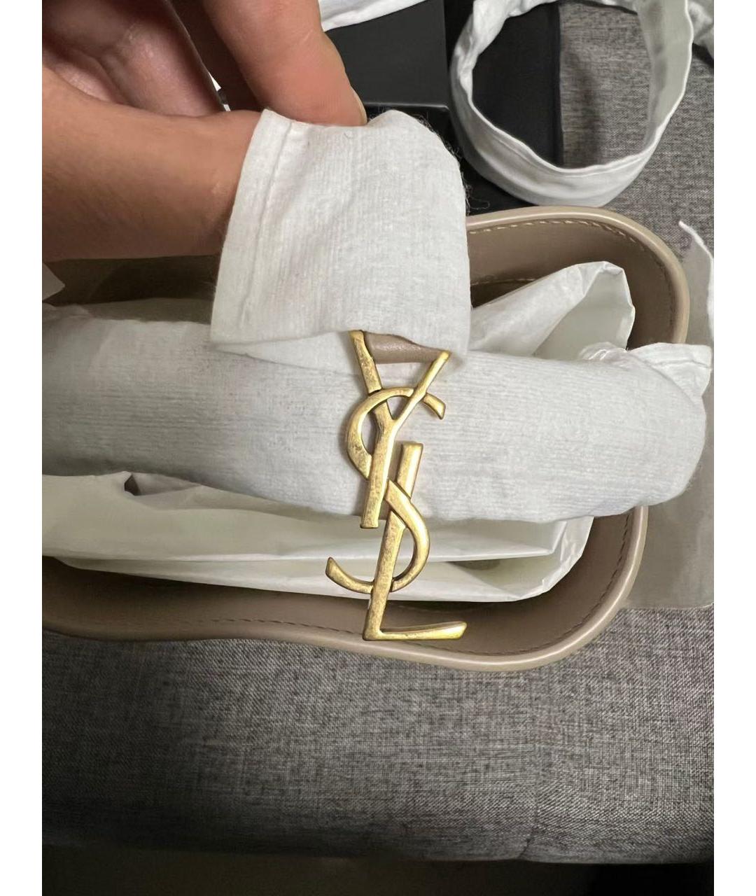 SAINT LAURENT Бежевая кожаная сумка через плечо, фото 7